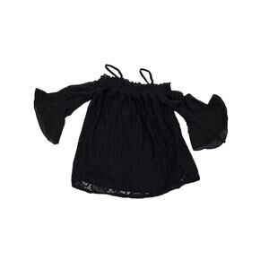 A. Byers Black Lace & Sheer Bell Sleeves Lined Smocked Blouse Boho, Y2K Large